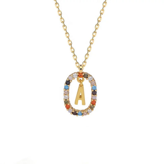 Gold Initial Pendant Necklace – 18k Plated 925 Sterling, Colorful Zircon